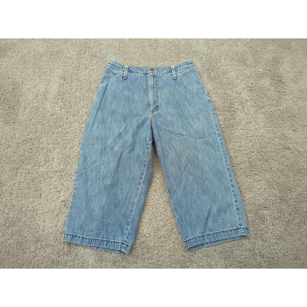 Lee At the Waist Capri Womens 14 Blue Denim High Rise Wide Leg Cropped Waistband